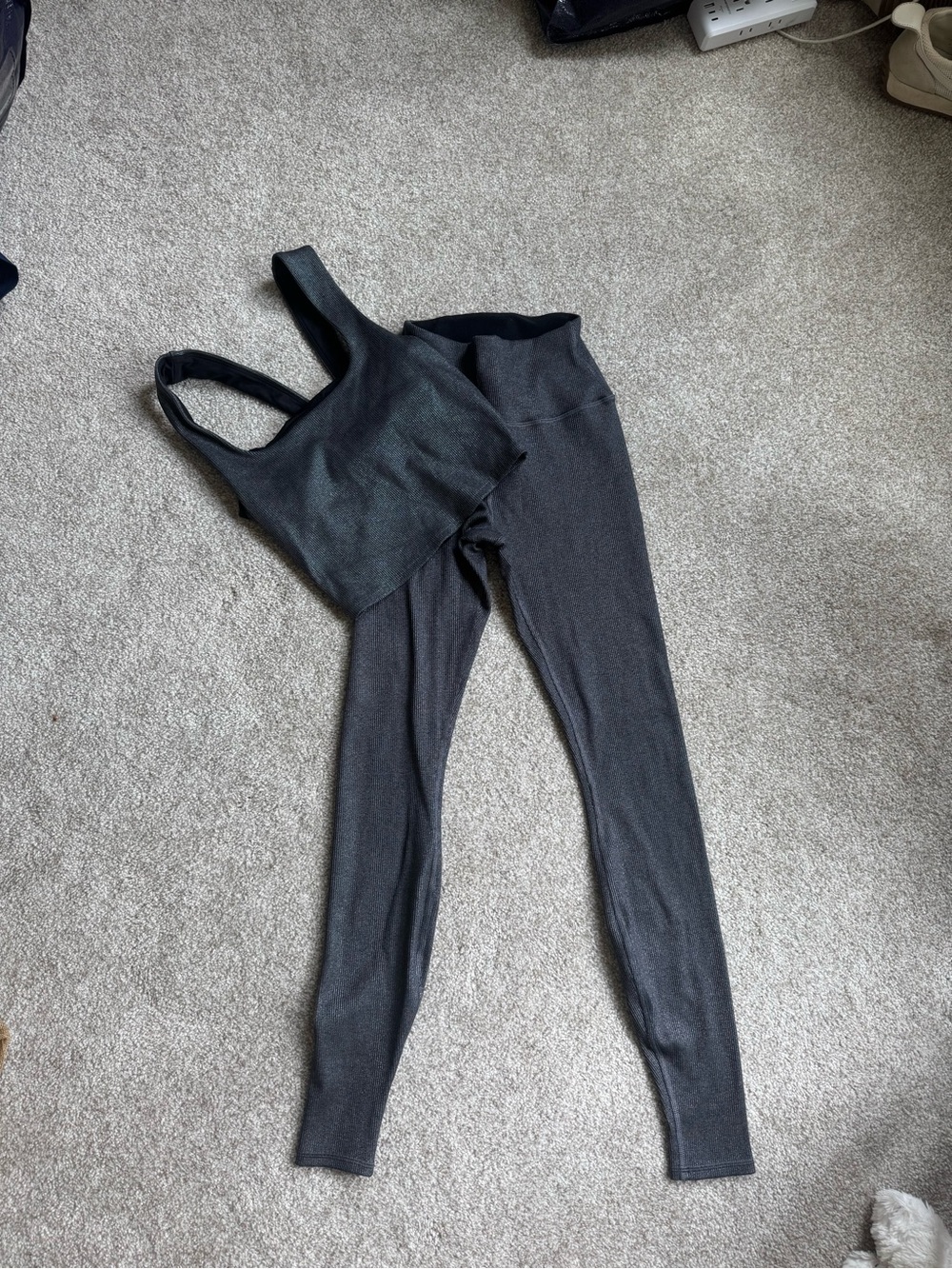 ALO Yoga Black Ribbed Tank and Leggings Set